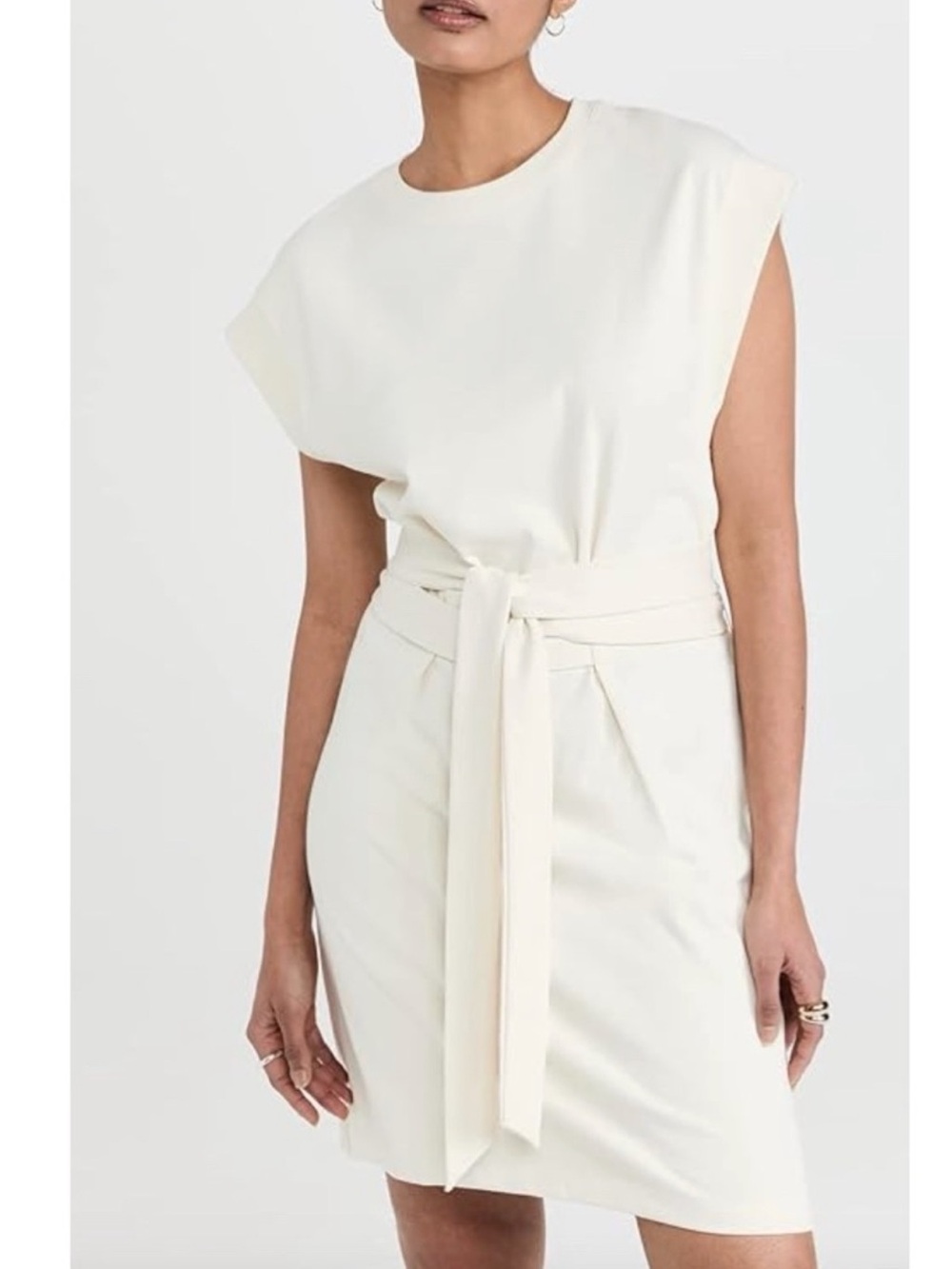 Vince 100% Cotton Tie Waist -T-Shirt Mini Dress Size XS Ivory/Cream Minimalist